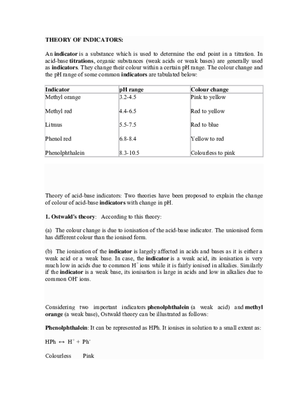 acid base indicator equilibrium lab
