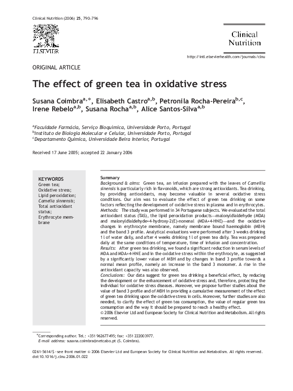 (PDF) The effect of green tea in oxidative stress