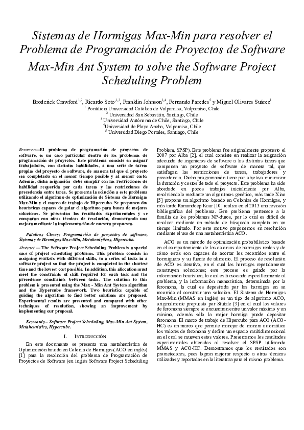 (PDF) Max-Min Ant System to solve the software project scheduling problem