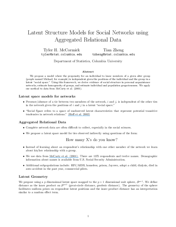 (PDF) Latent Structure Models for Social Networks using Aggregated ...