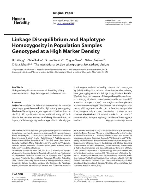 (PDF) Linkage Disequilibrium and Haplotype Homozygosity in Population ...