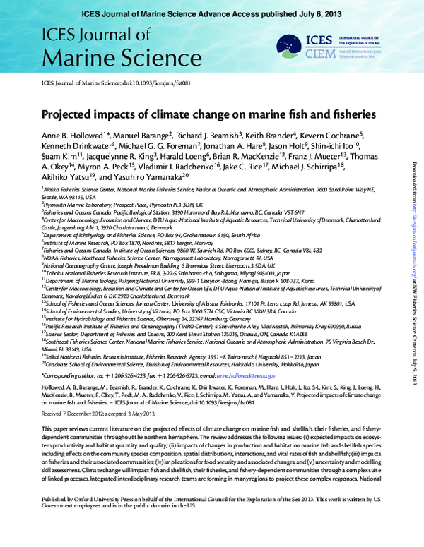 (PDF) Projected impacts of climate change on marine fish and fisheries