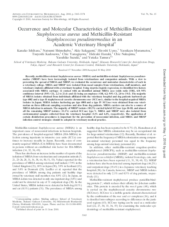 (PDF) Occurrence and Molecular Characteristics of Methicillin-Resistant ...