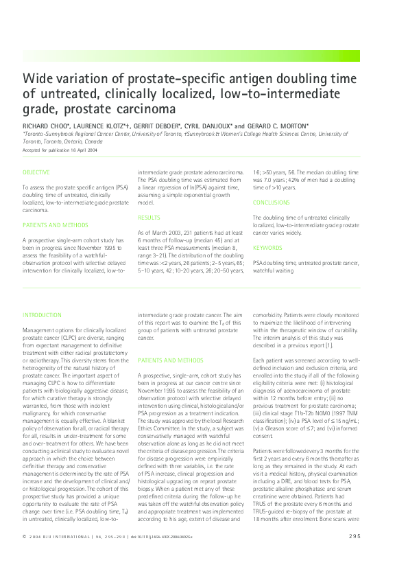 (PDF) Wide variation of prostate-specific antigen doubling time of ...