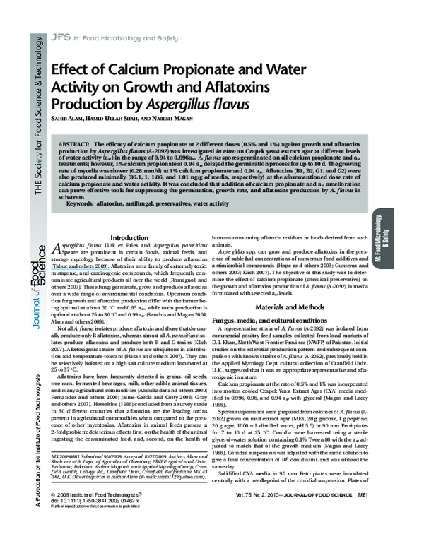 (PDF) Effect of Calcium Propionate and Water Activity on Growth and ...