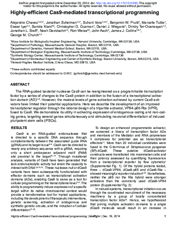 (PDF) Highly efficient Cas9-mediated transcriptional programming
