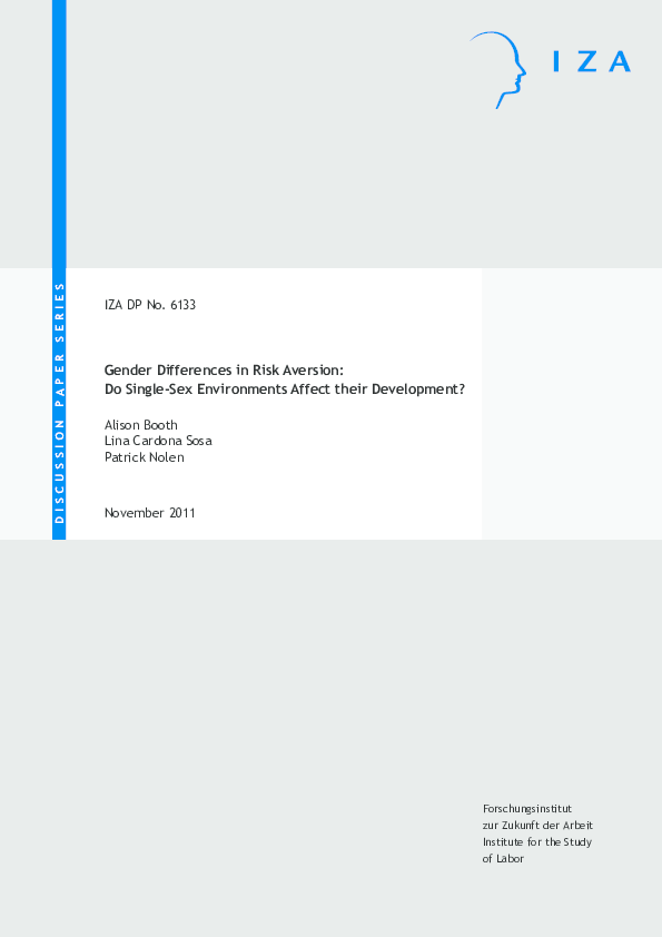 (PDF) Gender differences in risk aversion: Do single-sex environments ...