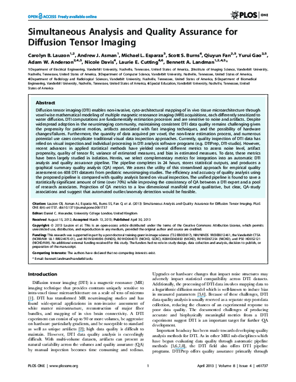 (PDF) Simultaneous Analysis and Quality Assurance for Diffusion Tensor ...