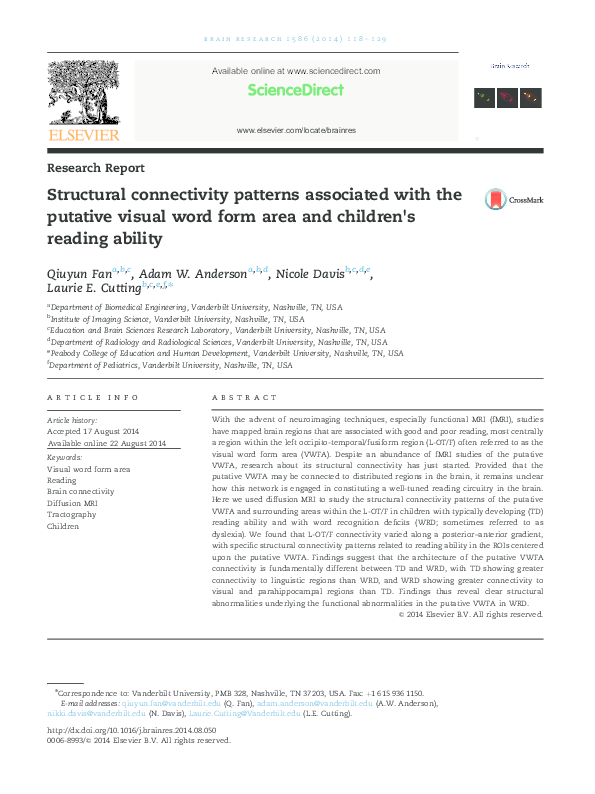 (PDF) Structural connectivity patterns associated with the putative ...