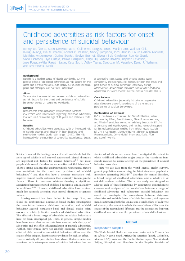 (PDF) Childhood adversities as risk factors for onset and persistence ...