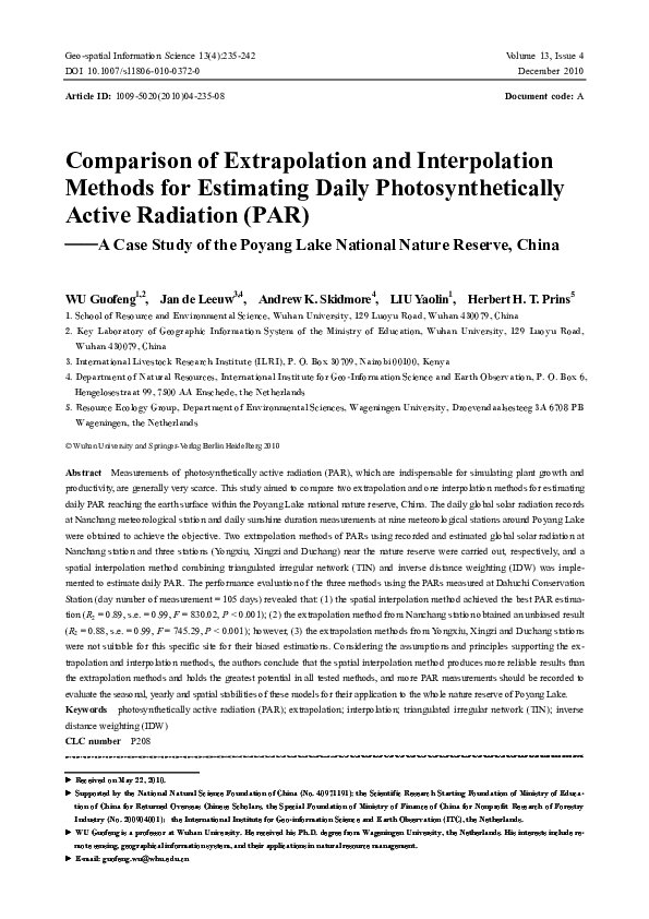 (PDF) Comparison of extrapolation and interpolation methods for ...