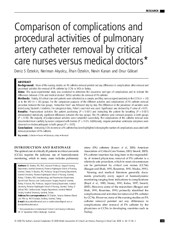 (PDF) Comparison of complications and procedural activities of