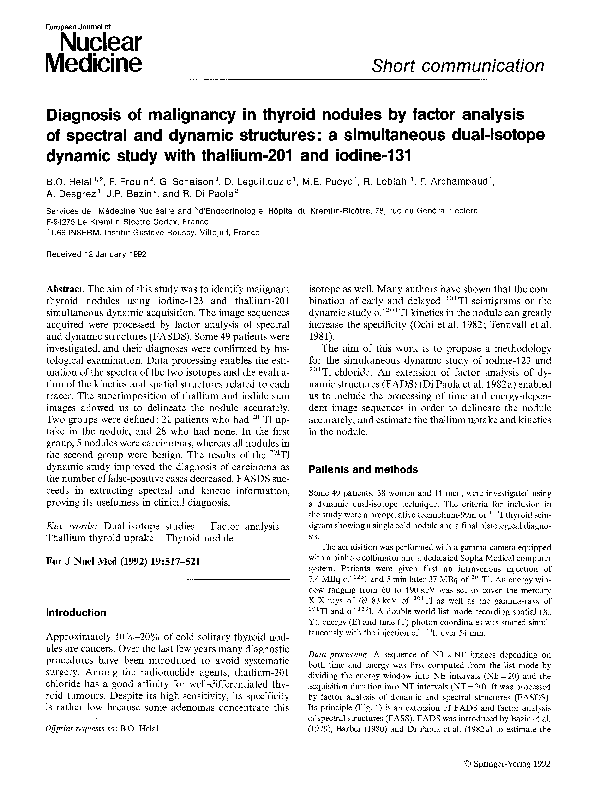 (PDF) Diagnosis of malignancy in thyroid nodules by factor analysis of ...