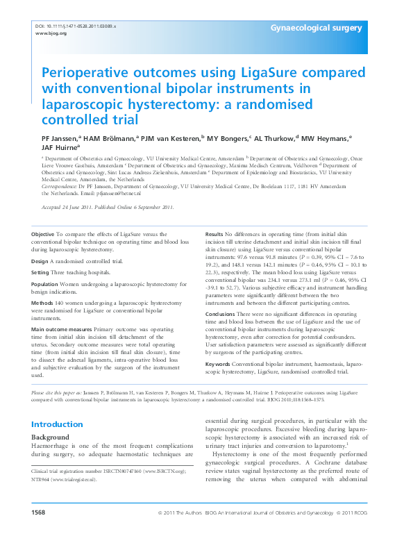 (PDF) Perioperative outcomes using LigaSure compared with conventional ...