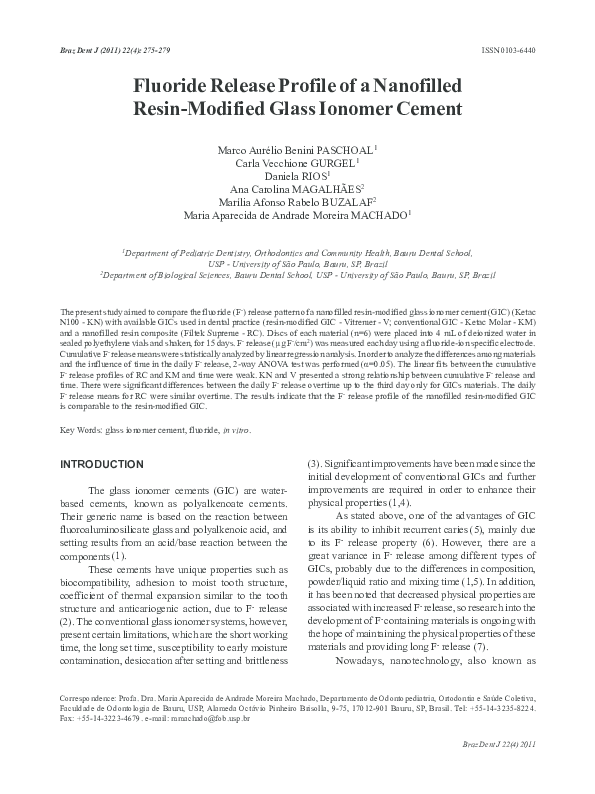 (PDF) Fluoride release profile of a nanofilled resinmodified glass