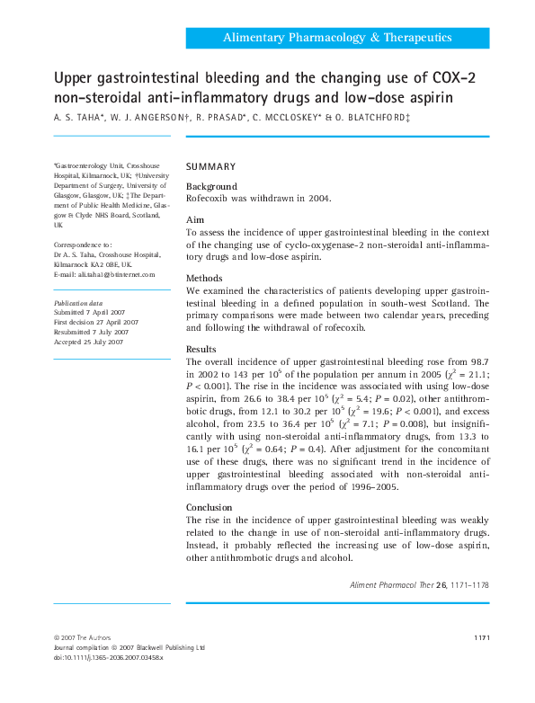 (PDF) Upper gastrointestinal bleeding and the changing use of COX2 non