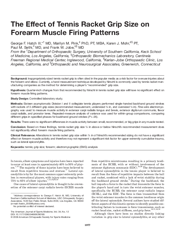 (PDF) The Effect of Tennis Racket Grip Size on Forearm Muscle Firing