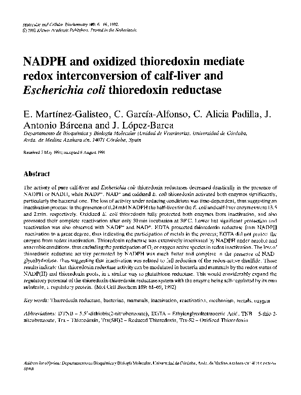 (PDF) NADPH and oxidized thioredoxin mediate redox interconversion of