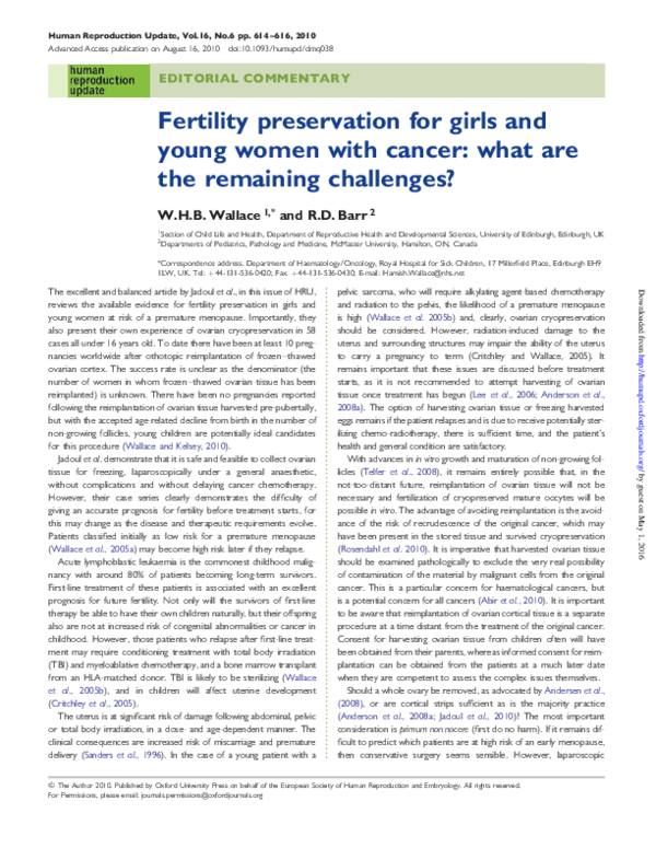 (PDF) Fertility preservation for girls and young women with cancer ...