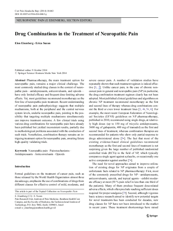 (PDF) Drug Combinations in the Treatment of Neuropathic Pain