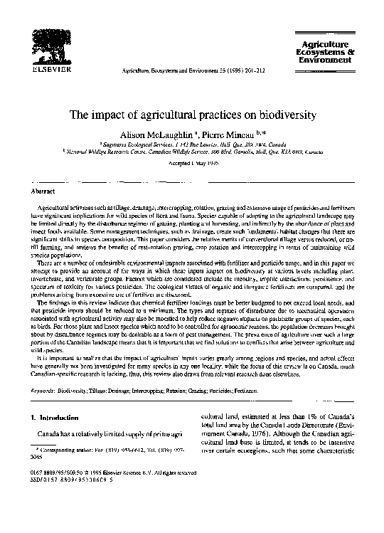 (PDF) The impact of agricultural practices on biodiversity