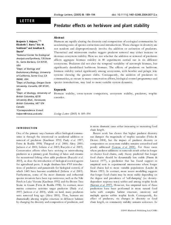 (PDF) Predator effects on herbivore and plant stability