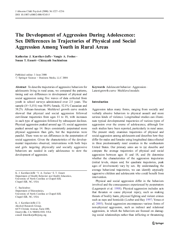 (PDF) The Development of Aggression During Adolescence: Sex Differences ...