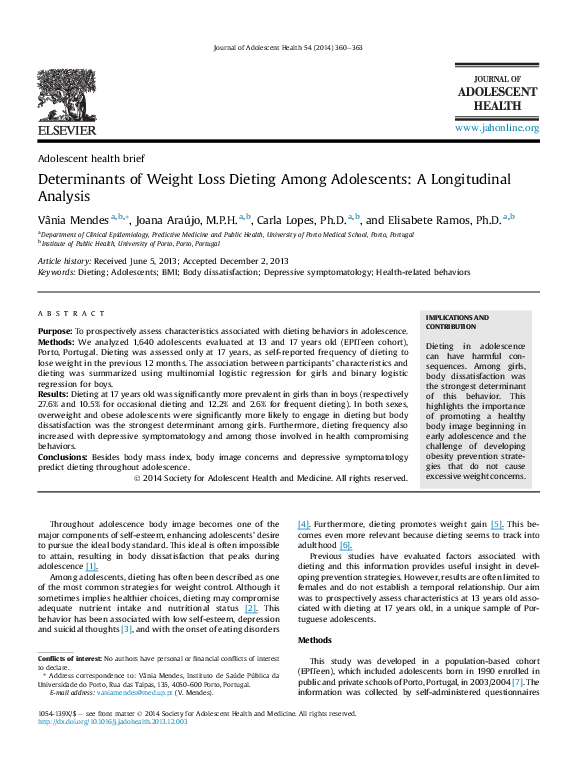 (PDF) Determinants of Weight Loss Dieting Among Adolescents: A ...