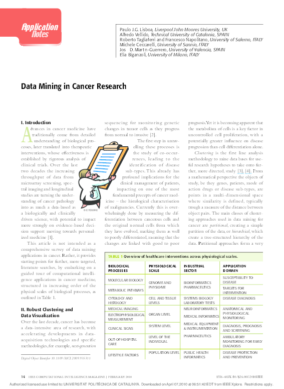 (PDF) Data mining in cancer research