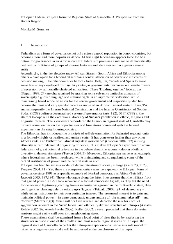 (PDF) Ethiopian Federalism Seen from the Regional State of Gambella