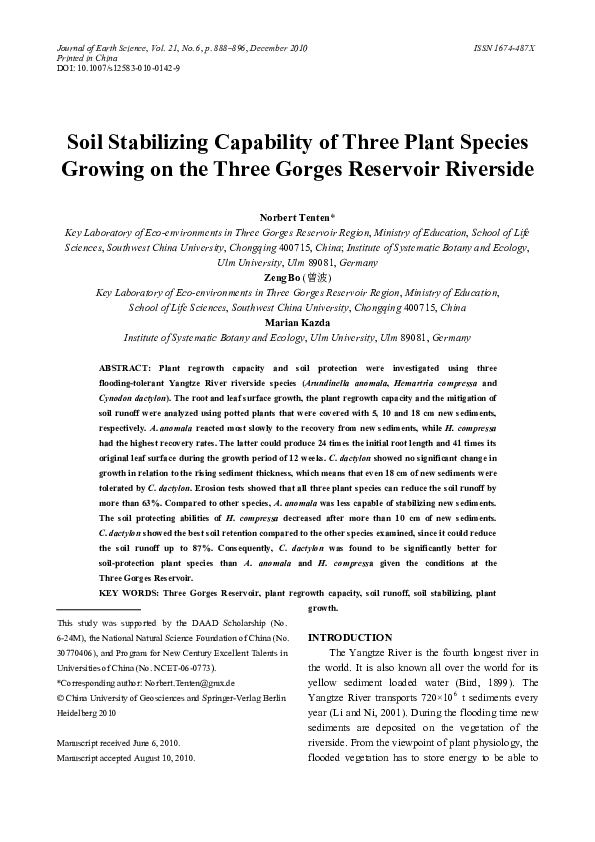 (PDF) Soil stabilizing capability of three plant species growing on the