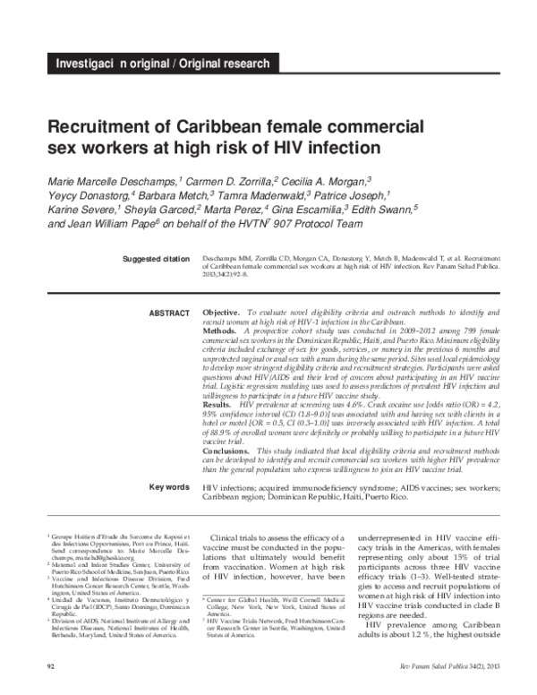 (PDF) Recruitment of Caribbean female commercial sex workers at high ...