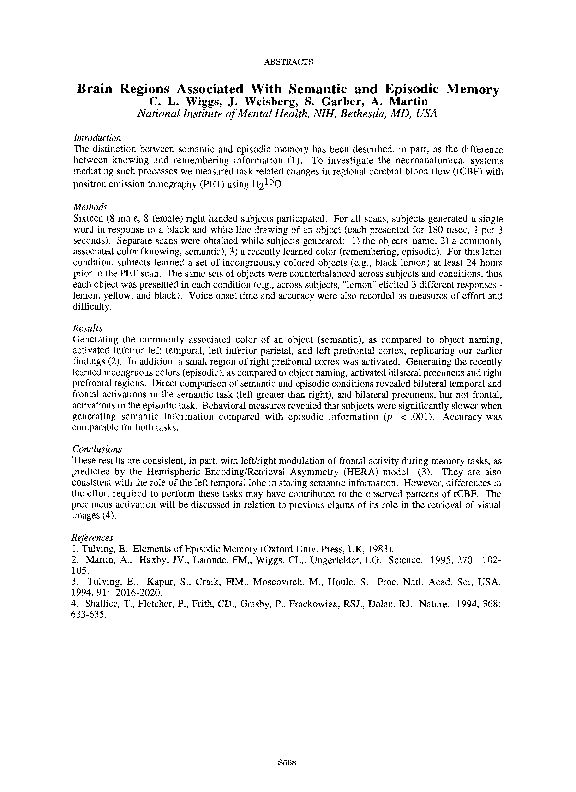(PDF) Brain regions associated with semantic and episodic memory