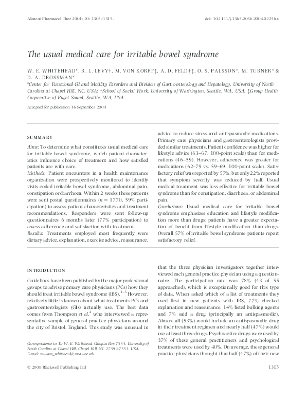 (PDF) The usual medical care for irritable bowel syndrome