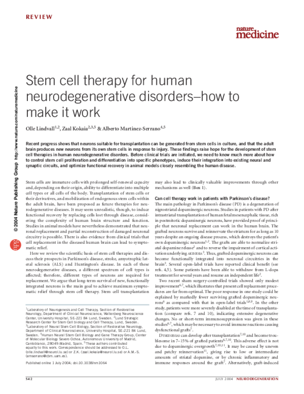 (PDF) Stem cell therapy for human neurodegenerative disorders–how to ...