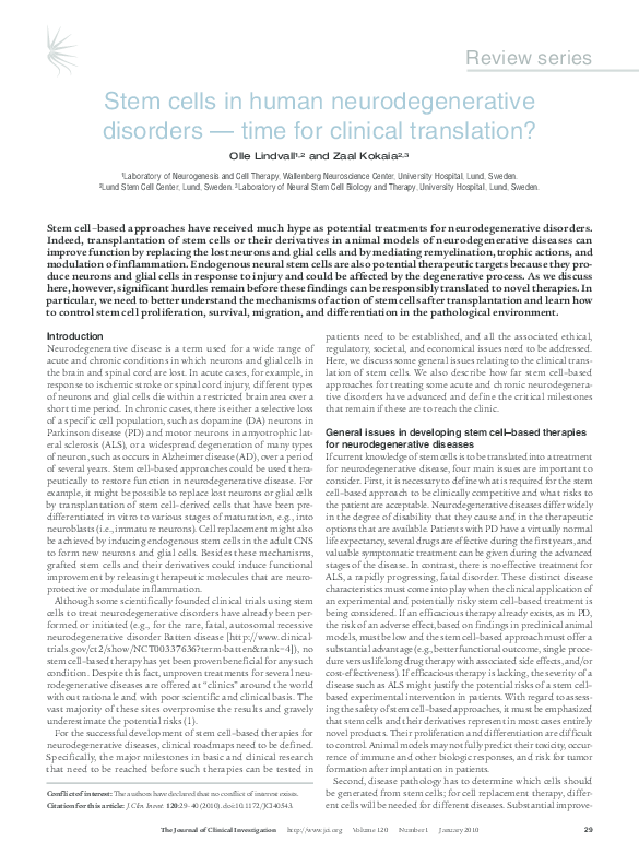 (PDF) Stem cells in human neurodegenerative disorders — time for ...