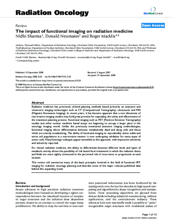 (PDF) The impact of functional imaging on radiation medicine