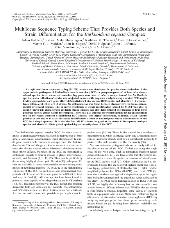 (PDF) Multilocus Sequence Typing Scheme That Provides Both Species and ...
