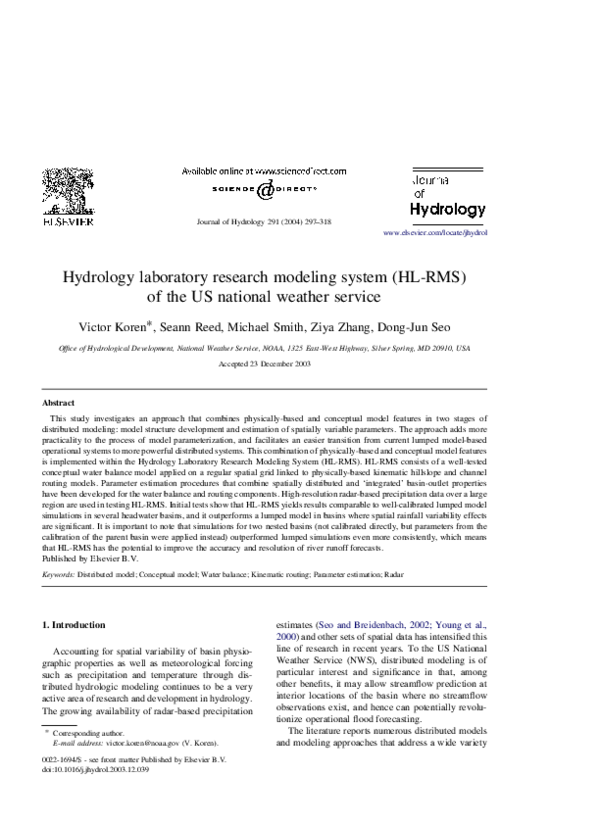 (PDF) Hydrology laboratory research modeling system (HL-RMS) of the US ...