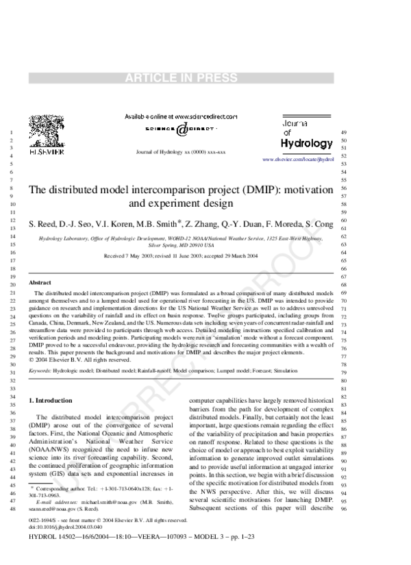 (PDF) The Distributed Model Intercomparison Project (DMIP) – Phase 2 ...
