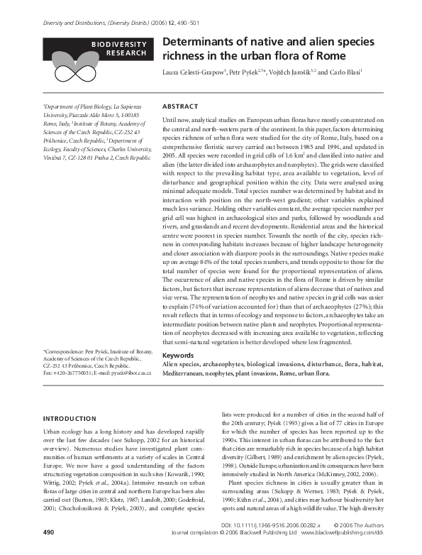 (PDF) Determinants of native and alien species richness in the urban ...