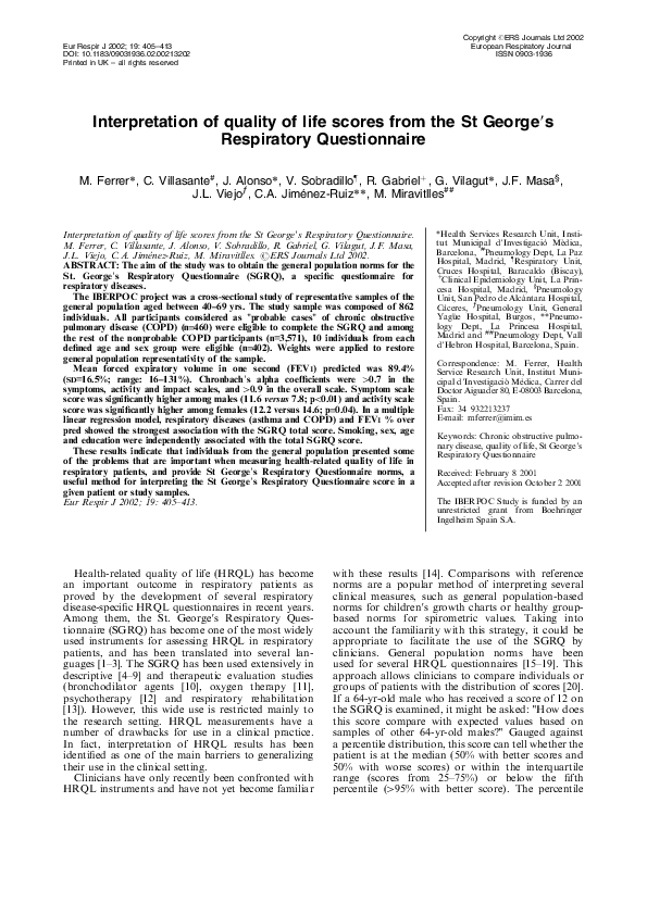 (PDF) Interpretation of quality of life scores from the St