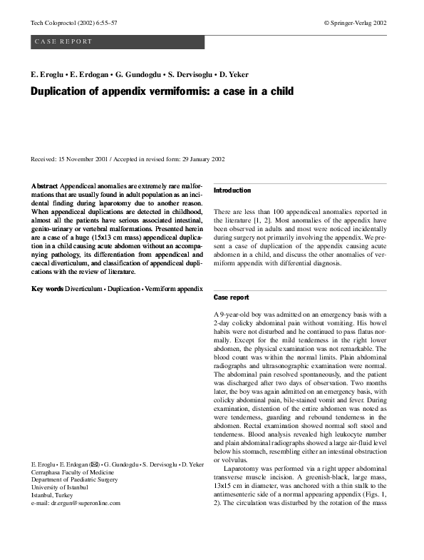 (PDF) Duplication of appendix vermiformis: a case in a child