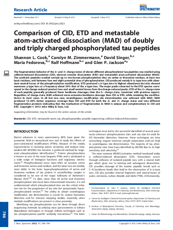 (PDF) Comparison of CID, ETD and metastable atom-activated dissociation ...