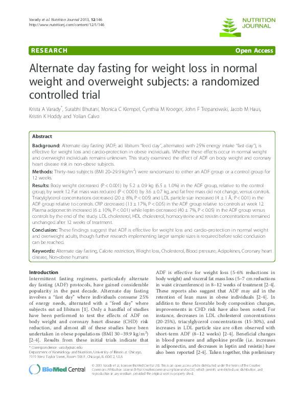(PDF) Alternate day fasting for weight loss in normal weight and ...