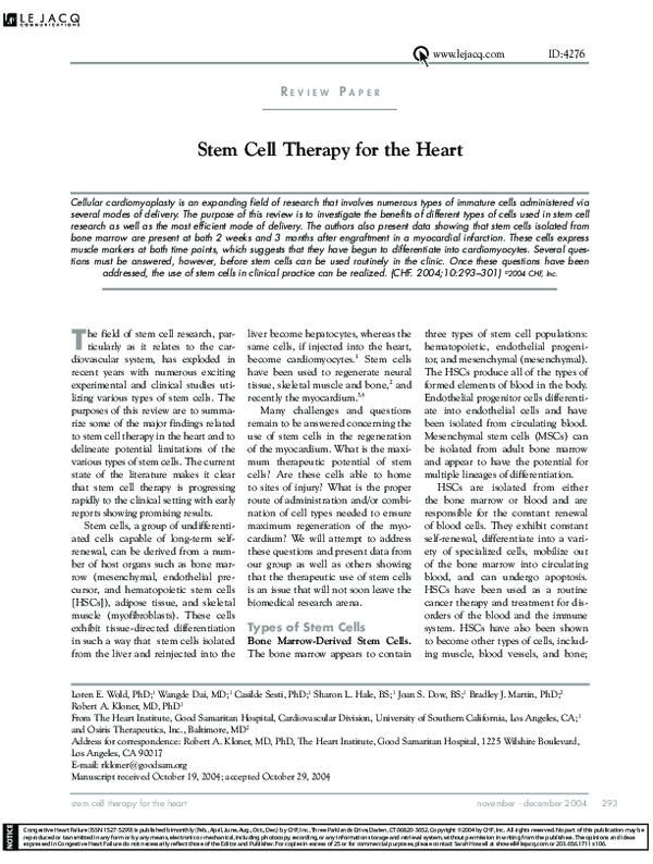 (PDF) Stem Cell Therapy for the Heart