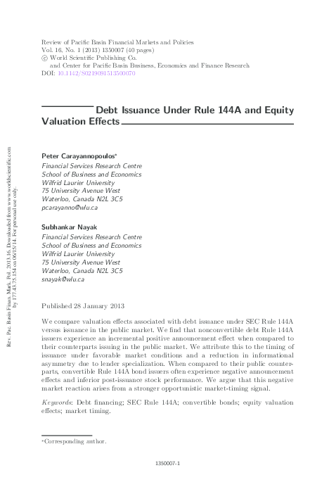 (PDF) Debt Issuance Under Rule 144A and Equity Valuation Effects