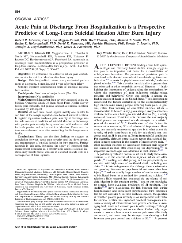 (PDF) Acute pain at discharge from hospitalization is a prospective ...