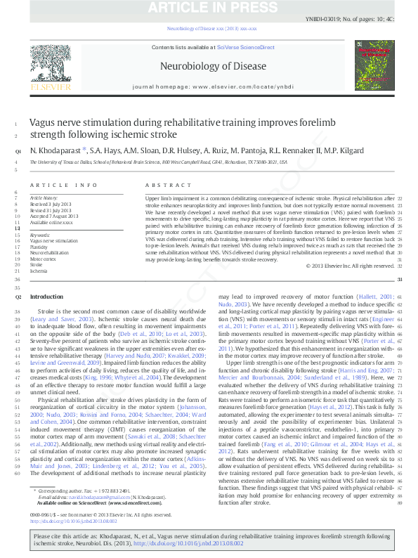 (PDF) Vagus nerve stimulation during rehabilitative training improves ...