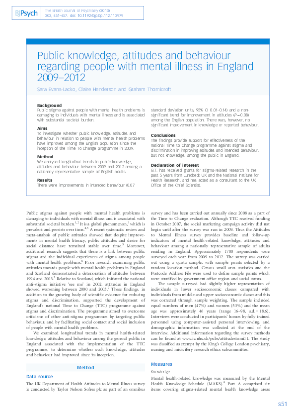 (PDF) Public knowledge, attitudes and behaviour regarding people with ...
